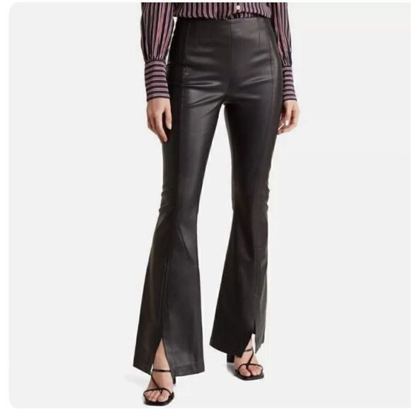 NWT Free People We The Free Real Deal Women's Flare Slit Faux Leather Pants Blac - Picture 1 of 14